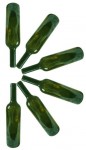 Six empty green wine bottles